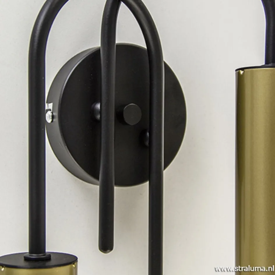 Wandlamp toog dubbel zwart/mat goud>Straluma Outlet