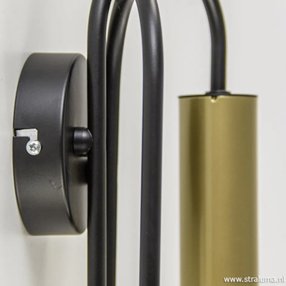 Wandlamp toog dubbel zwart/mat goud>Straluma Outlet