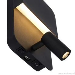 Wandlamp zwart + leesspot en usb></noscript>Straluma New