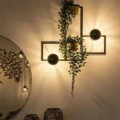 Wandlamp zwart/goud inclusief plantenpotten><noscript><img width=
