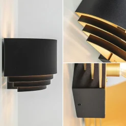 Wandlamp zwart/goud up+down langwerpig><noscript><img width=
