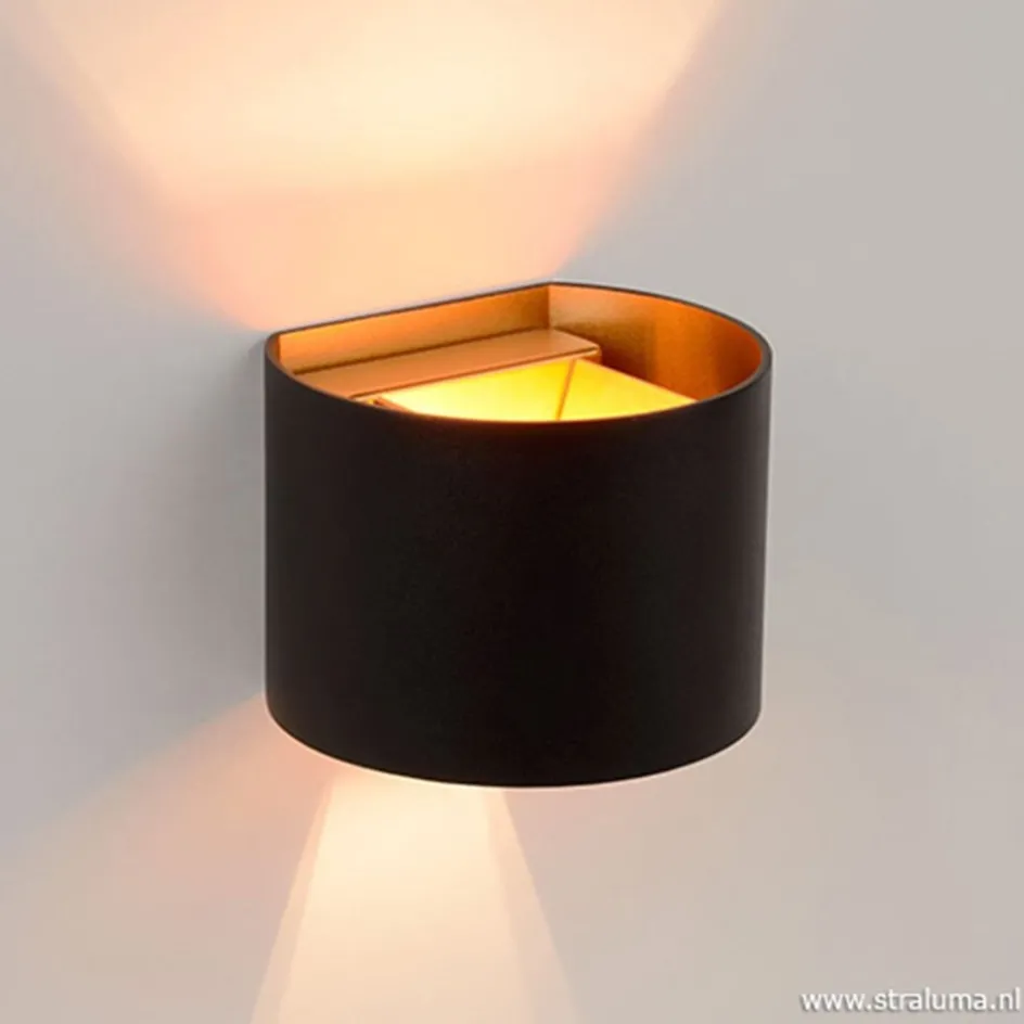 Wandlamp zwart/goud Xio up+down rond>Straluma Clearance