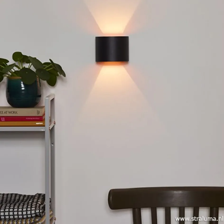 Wandlamp zwart/goud Xio up+down rond>Straluma Clearance