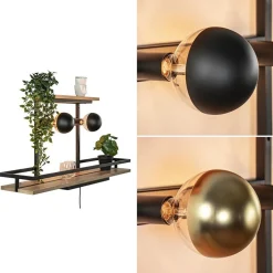 Wandlamp/wandrek zwart met houten planken><noscript><img width=