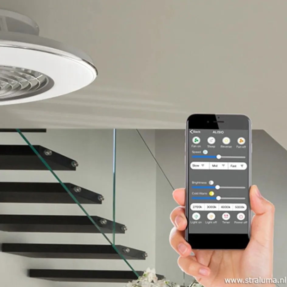 Zilveren ventilator met LED en bluetooth>Straluma Sale