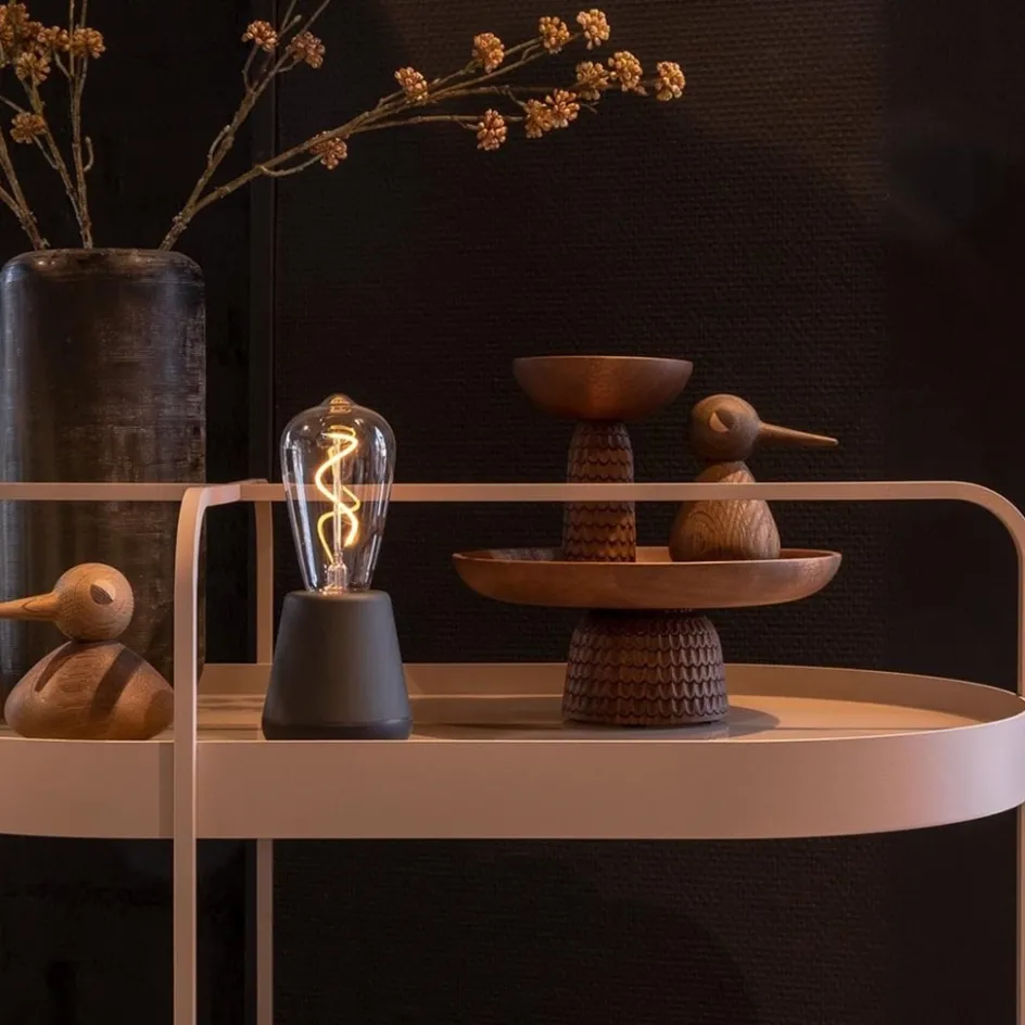 Zwart houten tafellamp oplaadbaar met helder glas>Straluma Discount