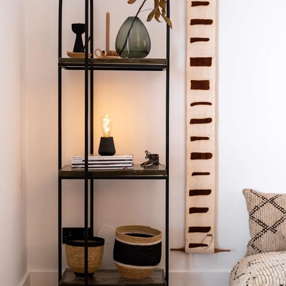 Zwart houten tafellamp oplaadbaar met helder glas>Straluma Discount