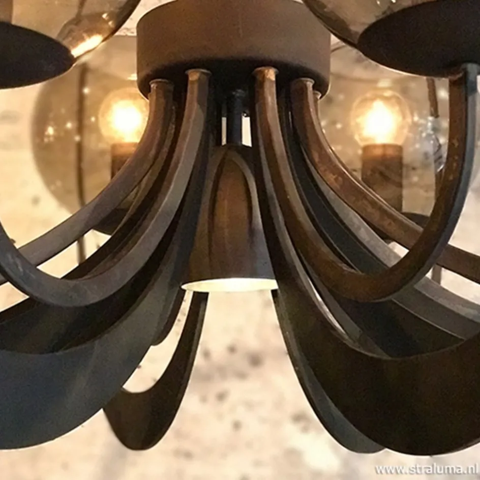 Zwart metalen hanglamp met smoke glas>Straluma Best