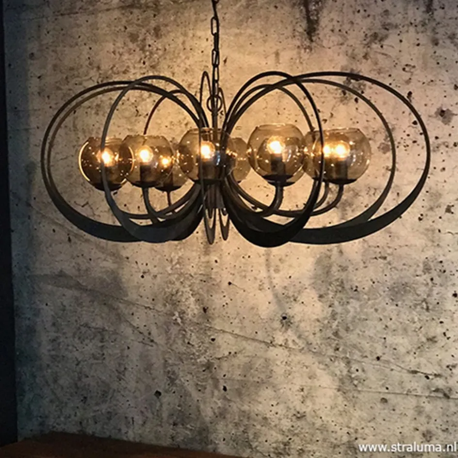 Zwart metalen hanglamp met smoke glas>Straluma Best