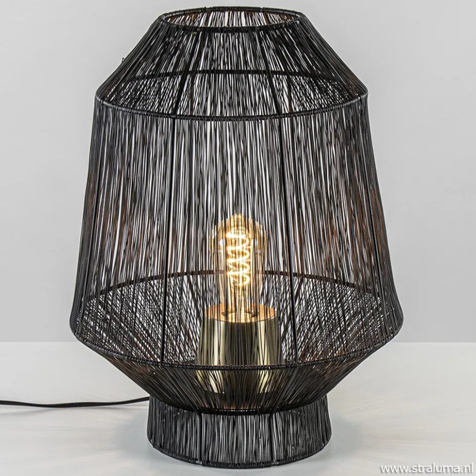 Zwart metalen tafellamp Vitora met brons>Straluma Clearance