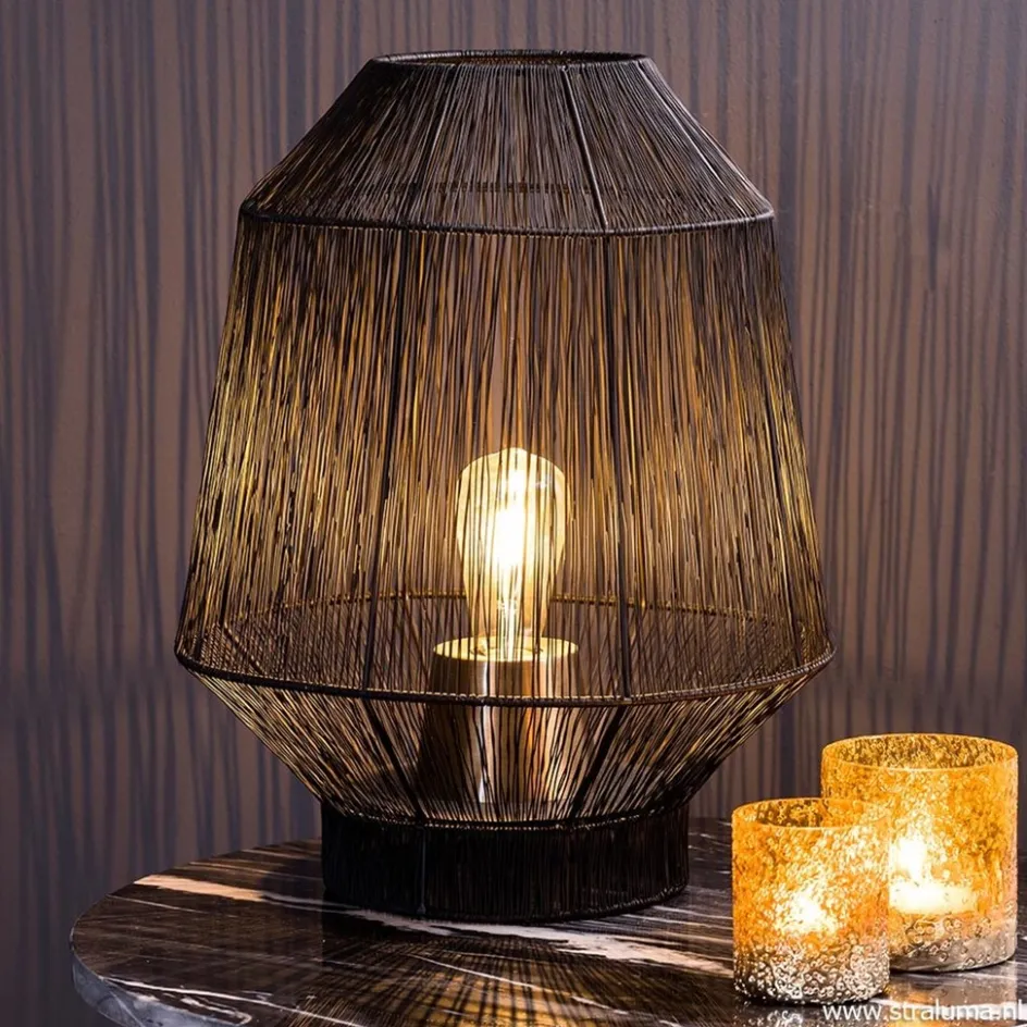 Zwart metalen tafellamp Vitora met brons>Straluma Clearance