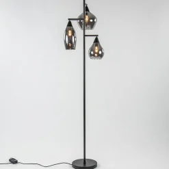 Zwart metalen vloerlamp met titanium glazen kappen>Straluma Best