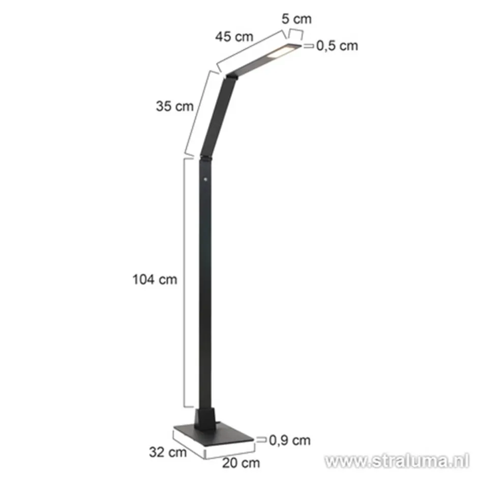 Zwarte led vloerlamp met touchdimmer>Straluma Outlet