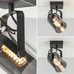 Zwarte plafond/wandlamp met titanium glas><noscript><img width=