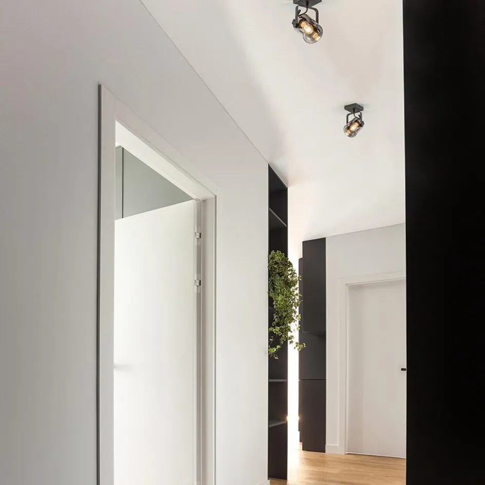 Zwarte plafond/wandlamp met titanium glas>Straluma New