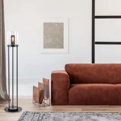 Zwarte vloerlamp met cilinder kap helder glas></noscript>Straluma Clearance