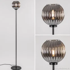 Zwarte vloerlamp met smoke glazen kap>Straluma Clearance