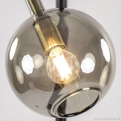 Zwart/messing vloerlamp met smoke glas><noscript><img width=